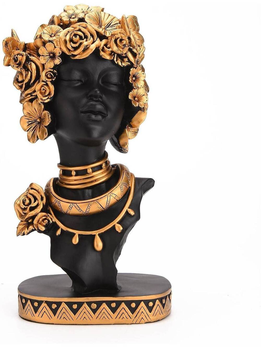 Black Girl with Gold Rose Resin Statue, 10.6-Inch, Art
